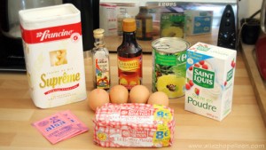 Ingrédients pour recette gâteau renversé à l'ananas